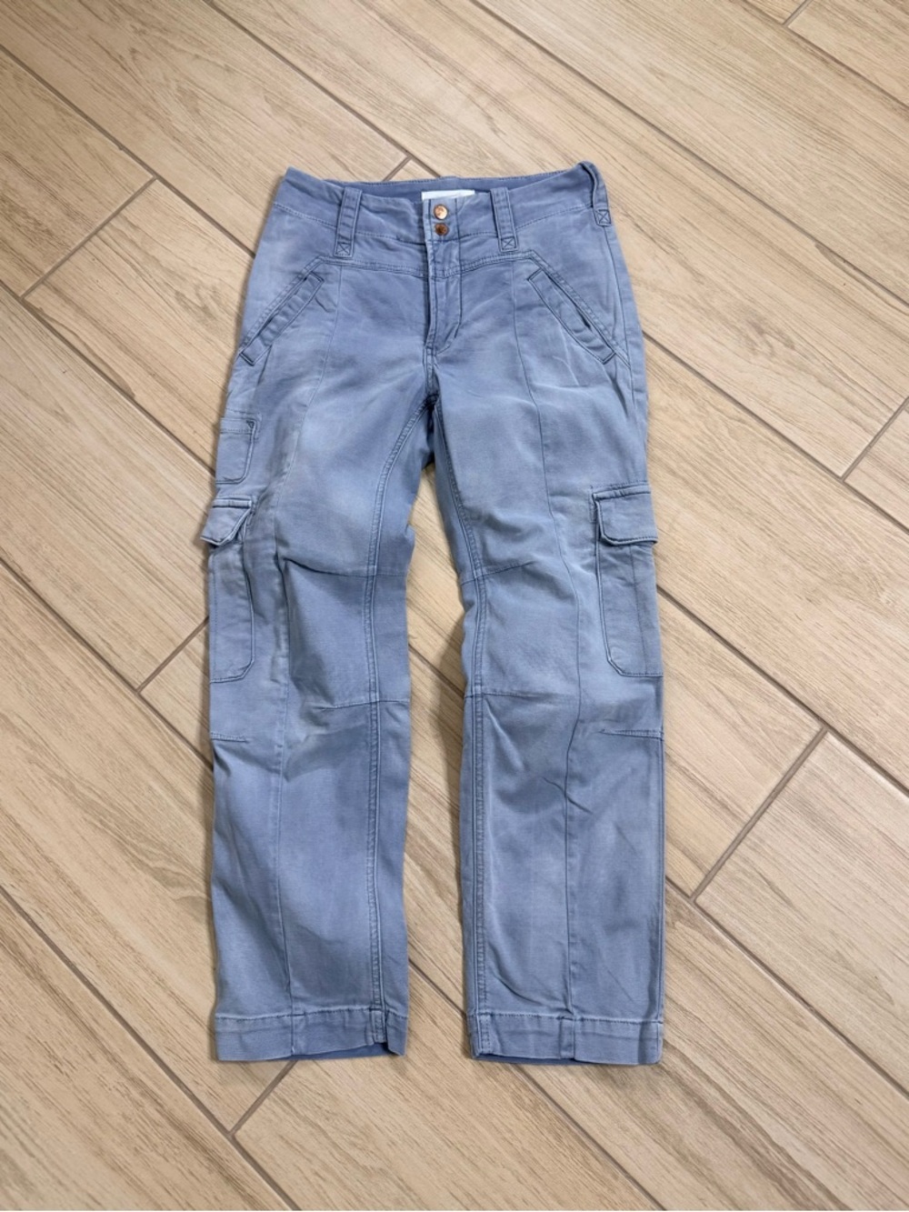 Anthropologie Bridgette Cargo Pants Size 25 High Rise Slim Straight Blue Gray